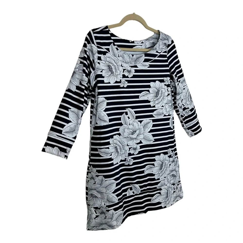 Lands' End Women's Swim Cover-Up M 10 - 12 Black White Floral Beach Sunblock NEW